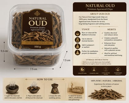 Natural Oud Chips (Agarwood) – Premium Fragrant Wood for Bakhoor, Incense & Home Fragrance – 100g