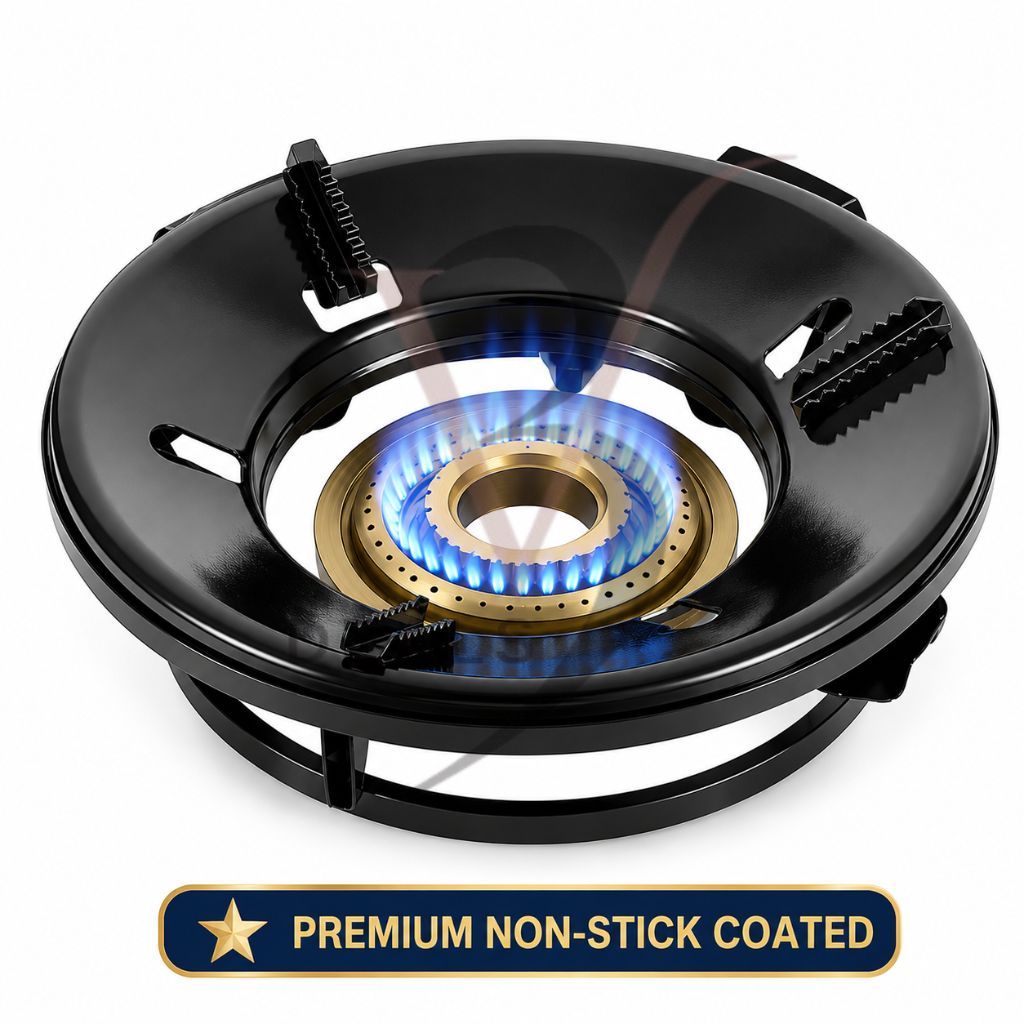V3Deals Premium Quality Non Stick Gas Saver Burner Stand - Windproof Stove Cover Protector | Non-stick surface wipes clean in seconds — less scrubbing, more cooking, Windproof black-finish