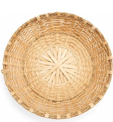 Generic Handmade Bamboo Basket Round Multi-Purpose Utility Baans Tokri Mungil Kudai Veduru Butta for Kitchen Storage Fruit Vegetables Picnic Decorative Hamper Box Tray