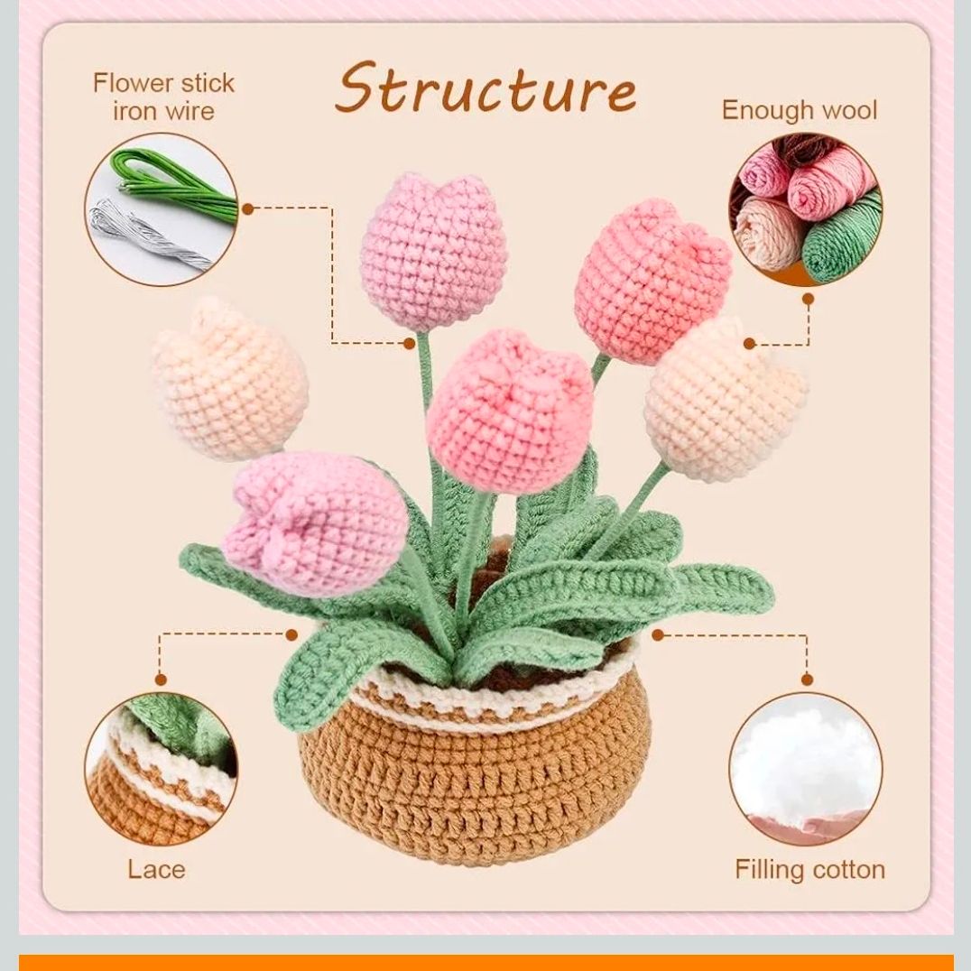 Zenaura Magic Beginner Crochet Kit - Crochet Tulips in Pot