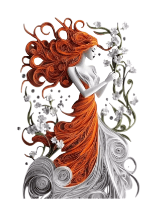 Intricate Paper Quilling Art: Spirit of Nature Woman with Flowing Dress