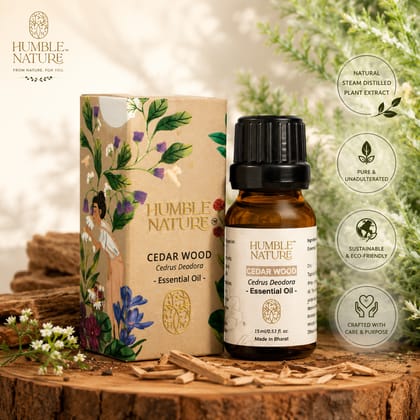 Humble Nature Cedarwood Essential Oil | Natural Steam Distilled Plant Extract | Cedrus Deodara Oil for Diffuser, Aromatherapy, Massage & DIY Blends | Premium Essential Oil 15ml