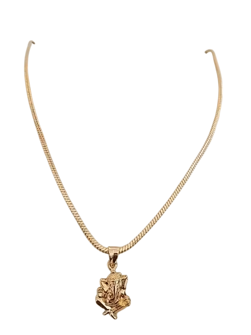 Gold-Toned Ganesha Pendant Necklace with Snake Chain