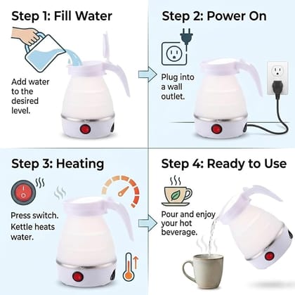 Collapsible Silicone Electric Kettle 600ml - Portable Folding Water Kettle with Power Cord for Travel, Home & Office Use (White) Collapsible Silicone Electric Kettle 600ml - Portable Folding Water Kettle with Power Cord for Travel, Home & Office Use (White)