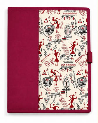 Ethnic Art Print Cotton Fabric Journal File Organizer with Pen - Maroon