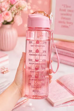 1 Litre Motivational Water Bottle with Time Marker, Pink 1 Litre Motivational Water Bottle with Time Marker, Pink