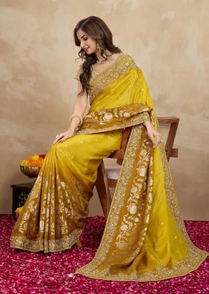 TRENDMALLS Women's Jacquard Silk Embroidery Sequence Work Saree with Unstitched Blouse Piece