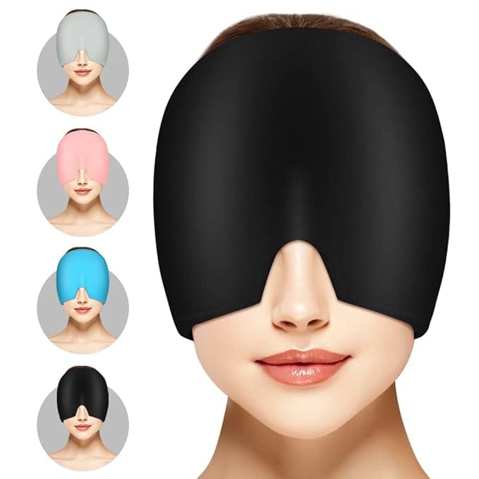 Migraine Relief Cap for Hot & Cold Gel Therapy | 360° Full Head Wrap Ice Mask for Headaches, Sinus Pressure & Tension Stress (Black)