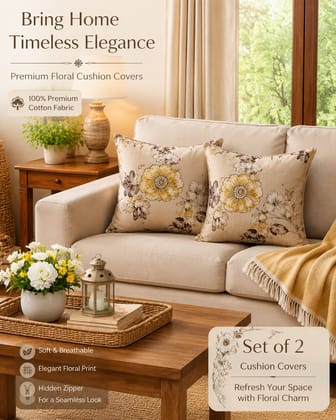 DHRUVINSRI Set of 2 Cotton Blend Cushion Covers 16 x 16 Inches, Square Floral Print Decorative Cushion Covers for Sofa, Living Room & Bedroom Home Decor