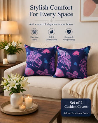 DHRUVINSRI Set of 2 Cotton Blend Cushion Covers 16 x 16 Inches, Square Floral Print Decorative Cushion Covers for Sofa, Living Room & Bedroom Home Decor