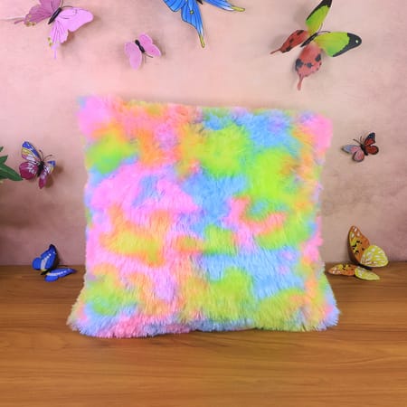 DHRUVINSRI Soft Plush Multicolor Rainbow Cushion Pillow (1 Pc)