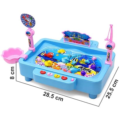 VGRASSP Real Water Pond Magnetic Fishing Game Toy for Kids - Rotating Colorful Fish Catching Activity Playset with Rods, Scoops, Lights & Music Interactive Activity Set