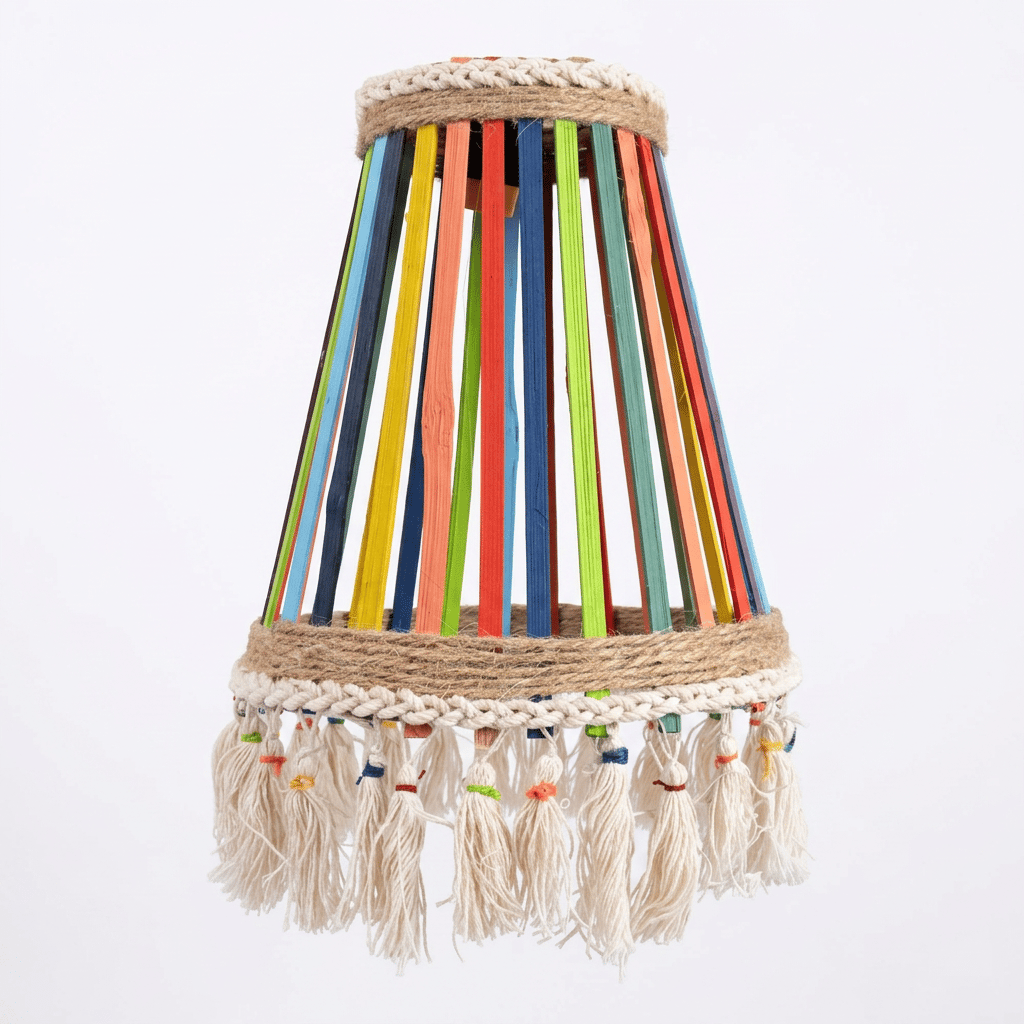 Flower Charm Handmade Bamboo Pendant Lamp | Eco-Friendly Hanging Ceiling Light with Jute Tassels | Boho Home Décor