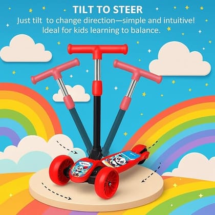Kids Scooter Panda - 3 PVC Wheel Kick for Kids with Adjustable Foldable Design, Skating Style Alternative to Cycle, Ideal Up to 50 Kg,Red