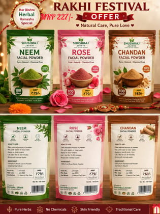 SHUSHRAJ JAIVIK Neem Rose Chandan Facial Powder Combo | 100% Natural Herbal Face Pack Powder | Pure & Chemical Free Skin Care | 3 × 100g