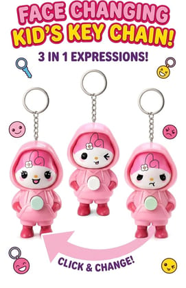 3-in-1 Cute Pink Face Changing Doll Keychain