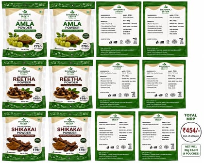 SHUSHRAJ JAIVIK Signature Haircare Combo Pack – Amla, Reetha & Shikakai Powder | 100% Pure & Natural Herbal Hair Care | For Strong, Shiny & Healthy Hair | 80g Each