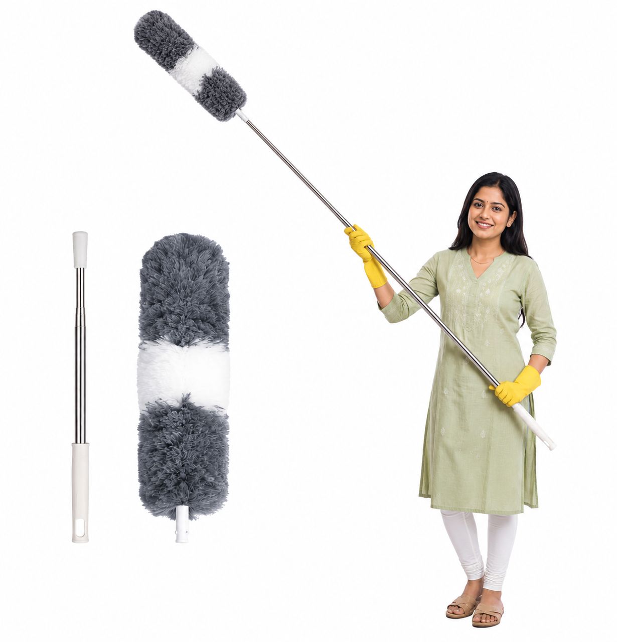Premium Microfiber Cleaning Duster with Extendable Stainless Steel Pole