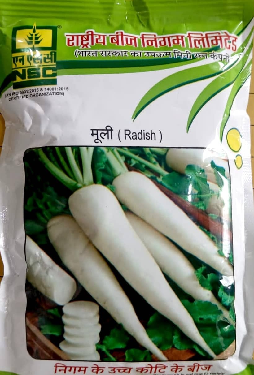 NSC Radish Variety-Japanese White Truthful Labelled (TL) Seed 250gm packet 