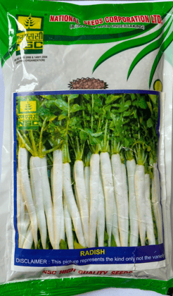 NSC Vegetable seed- RADISH JAPANESE WHITE TRUTHFUL LABELLED SEED  100 GRAM PACKING SIZE 