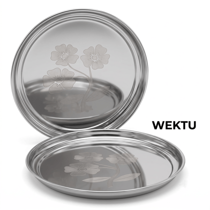 WEKTU Stainless Steel Rajbhog Gol Dinner Plate with Laser Floral Print (29 cm Diameter) – Premium Heavy Gauge Mirror Finish Round Thali for Lunch & Dinner | Food Grade, Durable & Rust Proof WEKTU Stainless Steel Rajbhog Gol Dinner Plate with Laser Floral Print (29 cm Diameter) – Premium Heavy Gauge Mirror Finish Round Thali for Lunch & Dinner | Food Grade, Durable & Rust Proof