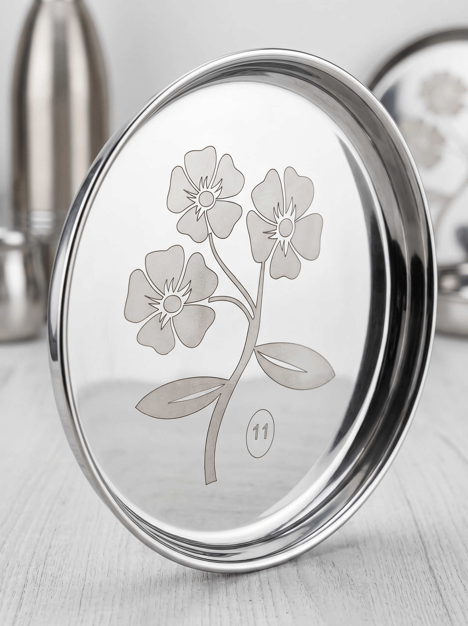 Premium Stainless Steel Designer Floral Thali (Khoncha)
