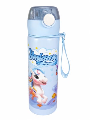 Unicorn Water Bottle for Kids, Blue, Push Button Flip Lid with Straw Unicorn Water Bottle for Kids, Blue, Push Button Flip Lid with Straw