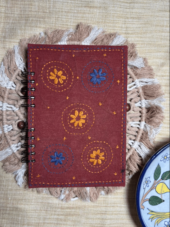 A5 Embroidered Cotton Spiral Notebook