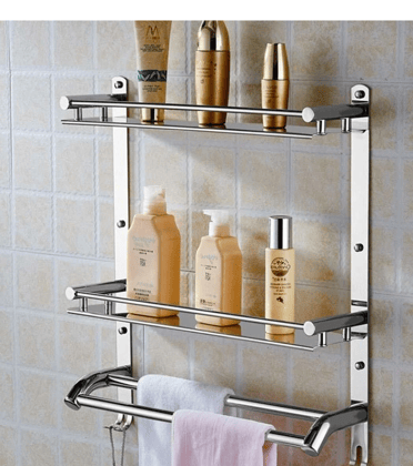 Stainless Steel 2-Layer Wall Mounted Bathroom Shelf