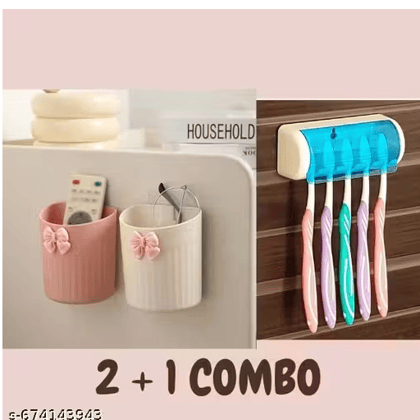 Bathroom Organizer with Toothbrush Holder and Paste Space - Pack of 2