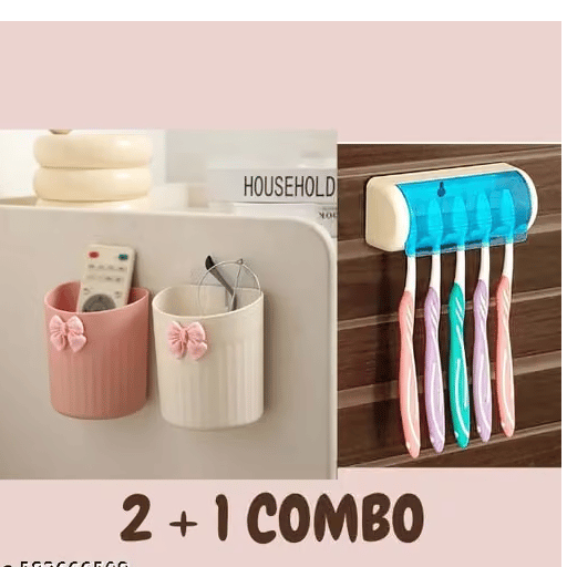 Bathroom Organizer with Toothbrush Holder and Paste Space - Blue - Pack of 2