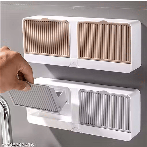 No-Drilling Wall Mounted Soap Box with Lid & Drain Tray - Bundle of 2