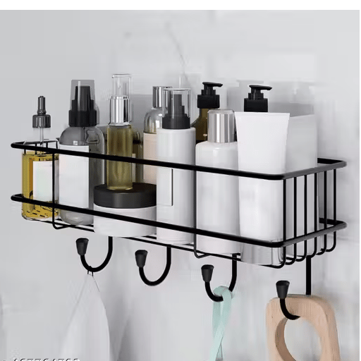 Dhananjay Self Adhesive Bathroom Shelf Rack - Black - Pack of 2