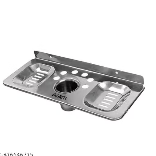 Double Soap Dish and Toothbrush Holder - Silver - Pack of 2