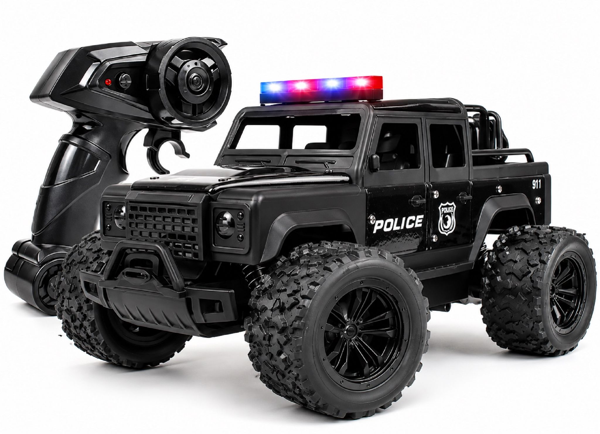 KTRS Enterprise Remote Control Police Monster Truck for Kids, 2.4GHz RC Police Jeep with LED Lights & Music, 5-Channel Full Function Rechargeable 3.7V Battery, Off-Road Toy Car for Boys & Girls 3+