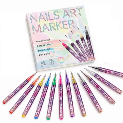 KTRS ENTERPRISE 12 Colors Nail Art Marker Pen Set, Water-Based Quick Dry Nail Art Pens with 0.5mm Fine Tip, Easy-to-Color Nail Painting Markers for DIY Manicure, Nail Decoration & Creative Nail Designs KTRS ENTERPRISE 12 Colors Nail Art Marker Pen Set, Water-Based Quick Dry Nail Art Pens with 0.5mm Fine Tip, Easy-to-Color Nail Painting Markers for DIY Manicure, Nail Decoration & Creative Nail Designs