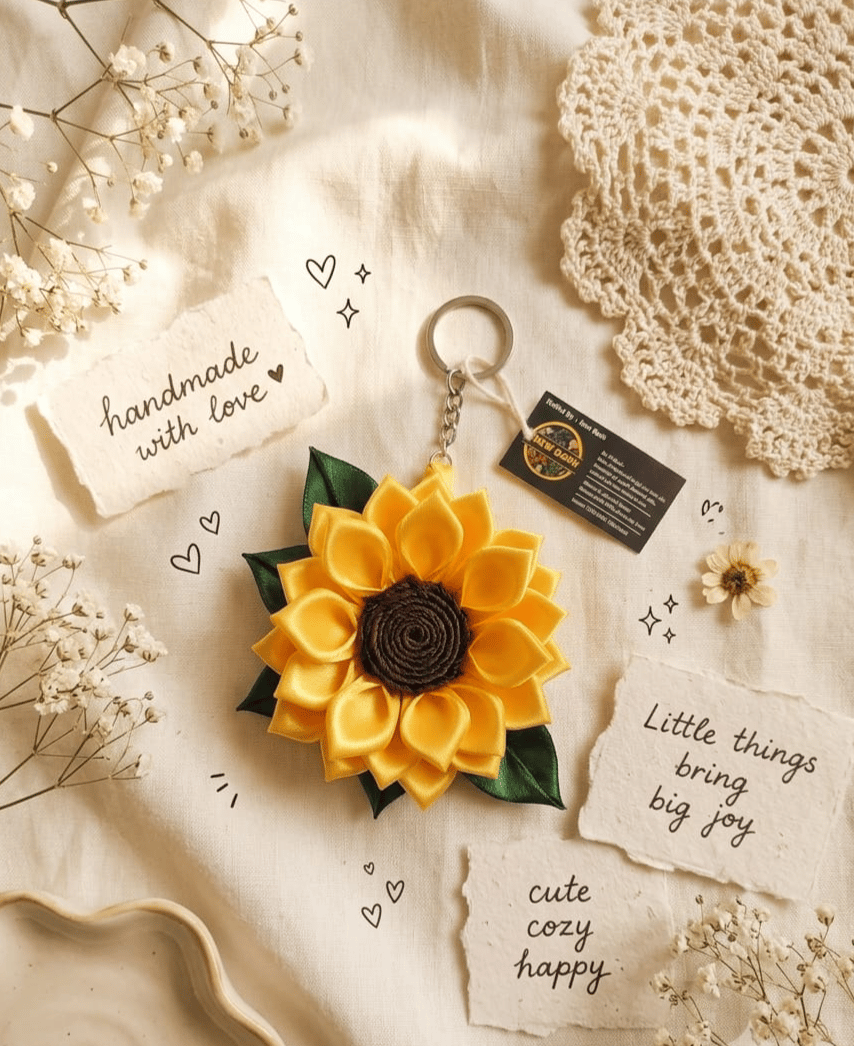 New Dash Handmade Satin Ribbon Flower Keychain & Bag Charm | Elegant Floral Accessory | Handmade Gift for Women & Girls