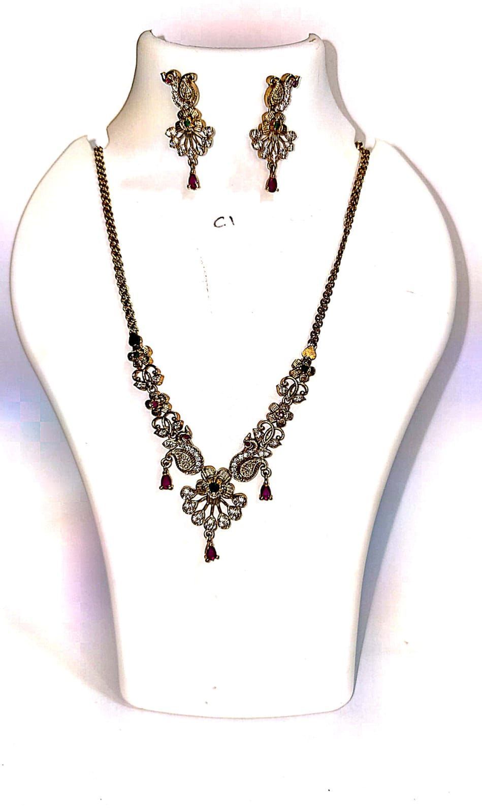 Bridal Necklace Set with Earrings in Gold Plated Alloy with Cubic Zirconia Stones