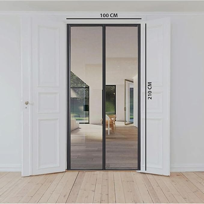 Mosquito Net for Door 100x210 cm | Magnetic Fly Mesh Curtain | Fiberglass Polyester Insect Screen | Auto Closing Hands-Free Mosquito Net with Self Adhesive Hook Tape – Black