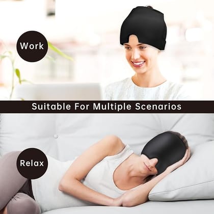 Migraine and Headache Cold Pack Head Relief Cap for Tension Headache, Puffy Eyes, Sinus Headache and Stress Relief Gel Cold Compress, Black - Single Layer