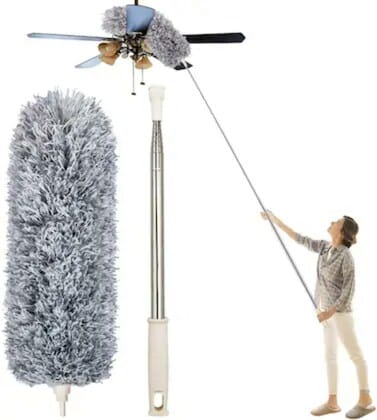 Feather Duster Bendable & Extendable Fan Cleaning Duster with 100 inches Expandable Pole Handle Washable Duster for High Ceiling Fans, Window Blinds, Furniture (100 inch)