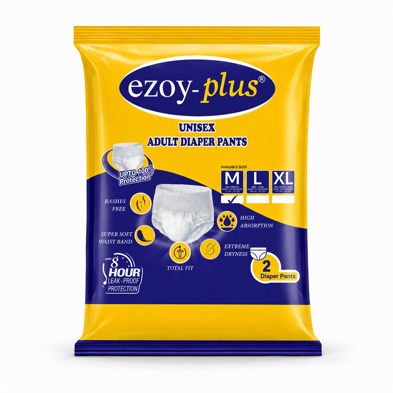 EzoyPlus M Size Adult Diaper Pant,Extreme Dryness, Soft Waist Band & Leak-Proof Protection (Pack of 50) 1 bag
