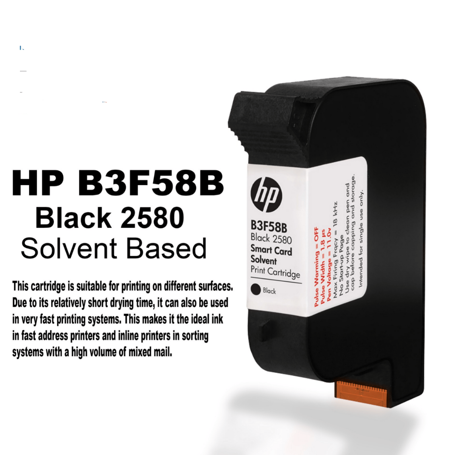 HP 2580 Black Solvent Ink Cartridge 12.7mm for TIJ Inkjet Coding and Marking Printer