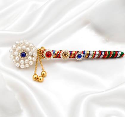 Handcrafted Pearl & Stone Studded Flute for Laddu Gopal (11 cm)