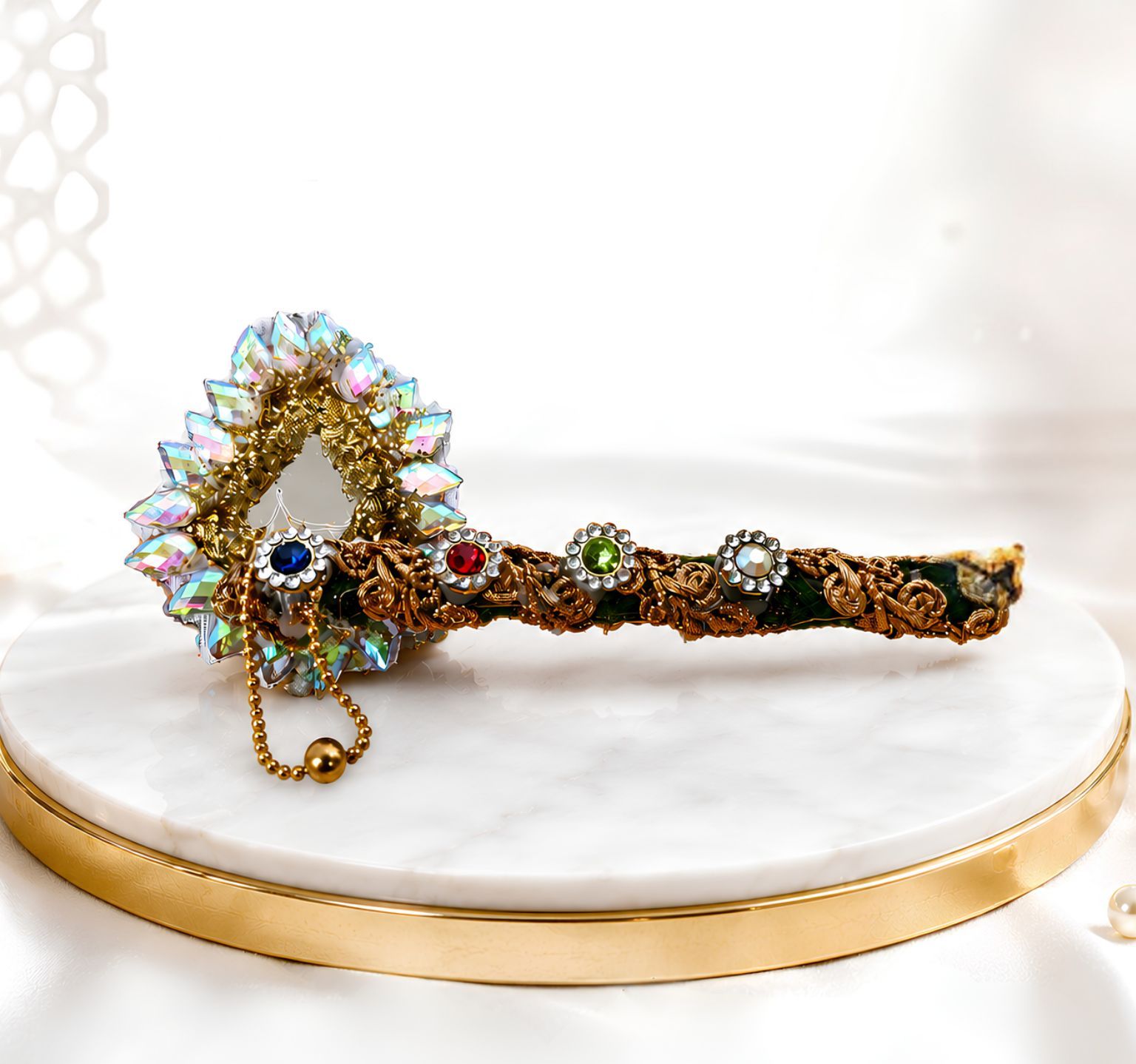 Ornate Handcrafted Stone Studded Flute for Krishna Idol