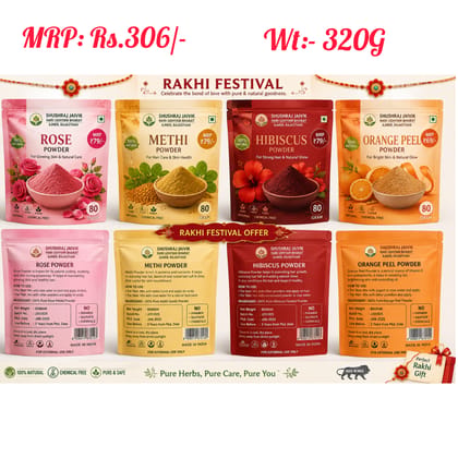 SHUSHRAJ JAIVIK Herbal Beauty Combo | Rose, Methi, Hibiscus & Orange Peel Powder | 80g Each | Natural Herbal Care