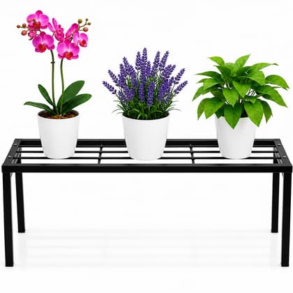 Trovex 24 Inch Long Metal Plant Stand for Multiple Flower Pots | Heavy Duty Plant Holder for Balcony | Garden | Indoor & Outdoor (Black Set of 1)