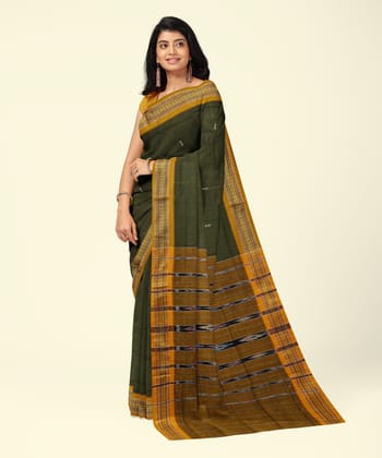 Olive Sambalpuri Handwoven Single Ikat Cotton Saree SFCSAR2452