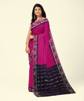Majenta Black Sambalpuri Handwoven Single Ikat Cotton Saree SFCSAR2458