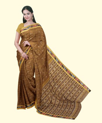Rust Sambalpuri Handwoven Single Ikat Cotton Saree SFCSAR2475
